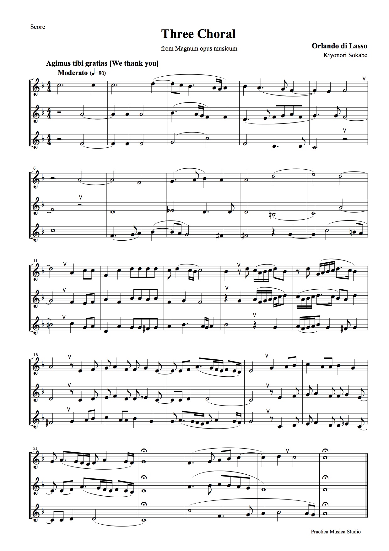 トランペット３重奏のための「３つのコラール」 (ラッソ) 管楽 - 三重奏 | 現代日本の音楽の楽譜 | SOKABE Music Publishing